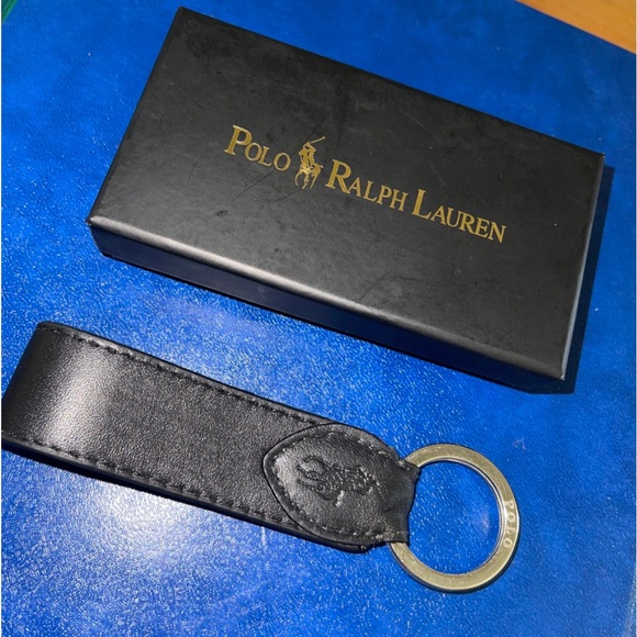 Polo Ralph Lauren Black Leather Keychain with Silver Keyring 4 Inch. - Picture 1 of 2